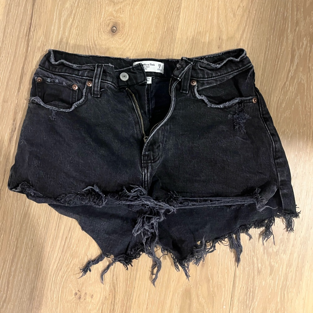 Abercrombie & Fitch Black Denim Shorts: The mom short high rise curve love